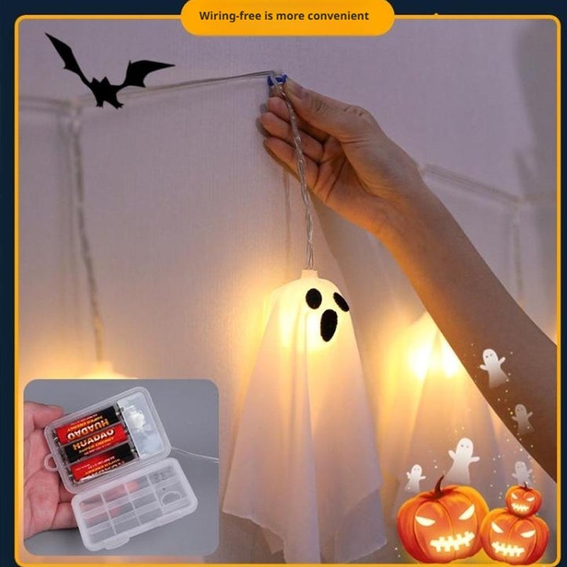 Ghost String Lights – Hanging Swing Ghost Halloween Decor with 10-piece Fabric Set, 8.2ft Led Lights for Yard, Porch, Garden & Indoor Party - Image 4